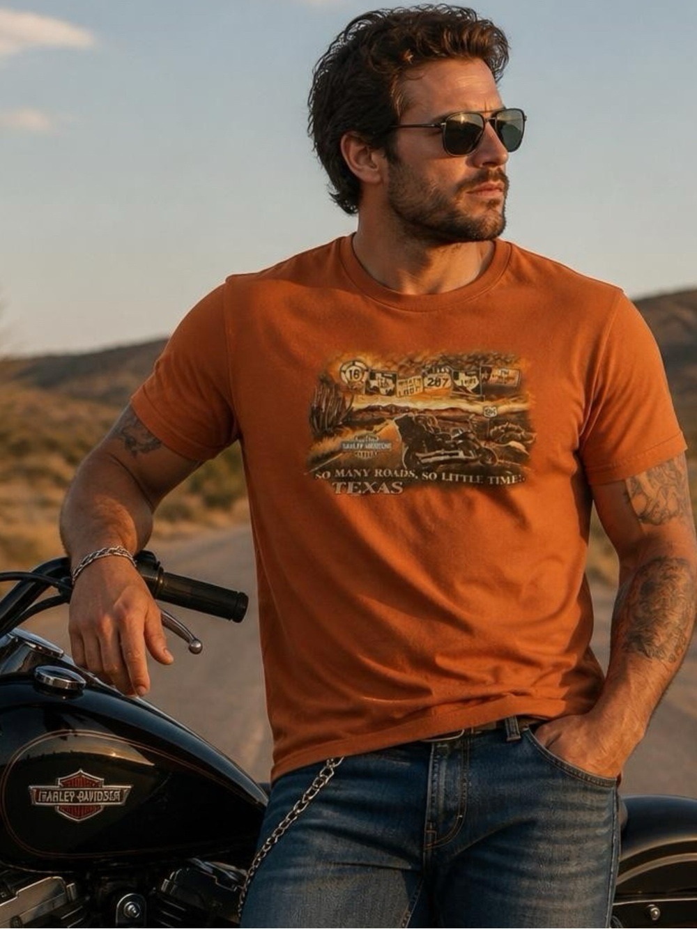Authentic Harley-Davidson Unisex Burt Orange Texas Road Graphic Short Sleeve Tee